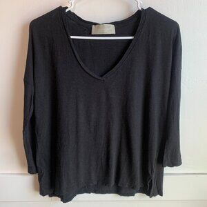 Zara Trafaluc Black V-Neck Quarter Sleeve Shirt
